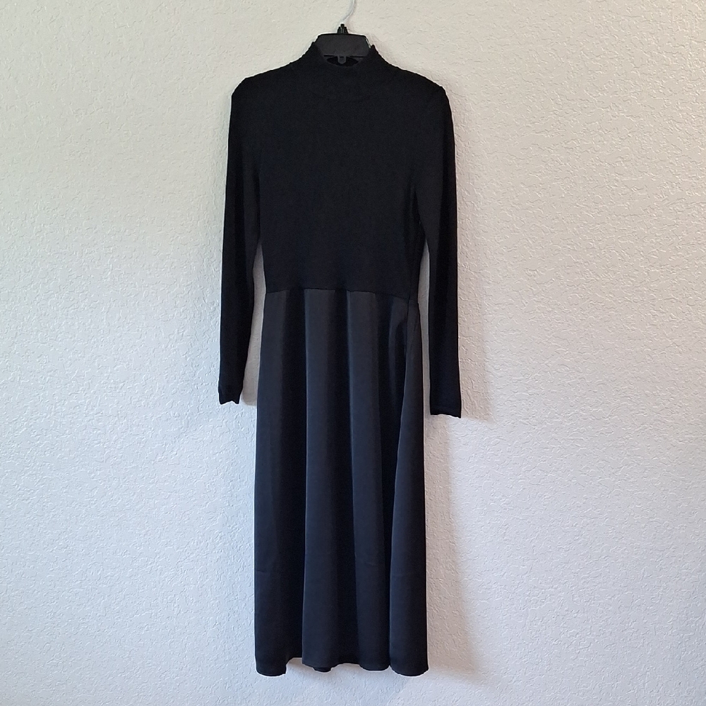 Ann Taylor Black Long Sleeve Mock Neck Sheath Dress - Picture 11 of 11